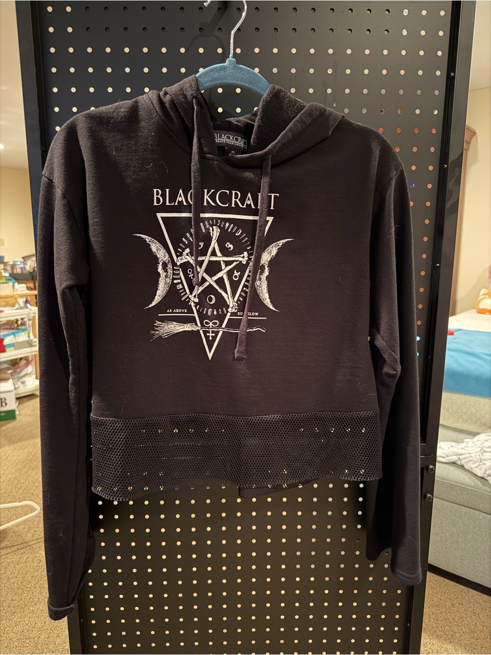 Blackcraft Black Graphic Mesh-Hem Hoodie Size Large